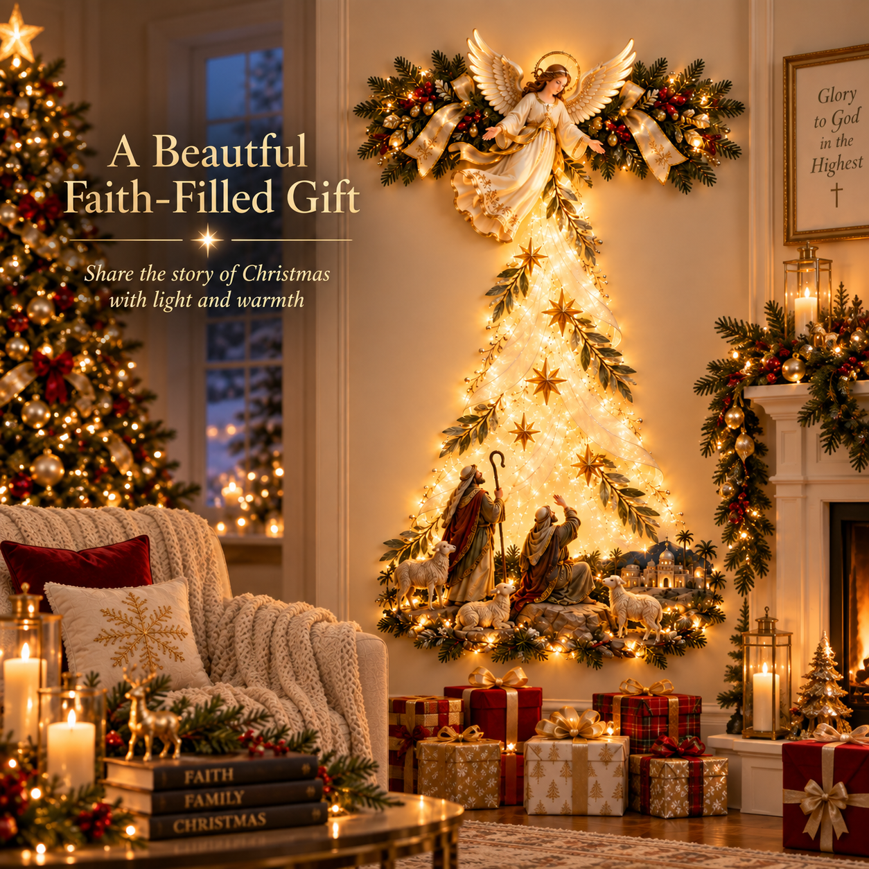 Angels Over Bethlehem Lighted Christian Christmas Wall Decor