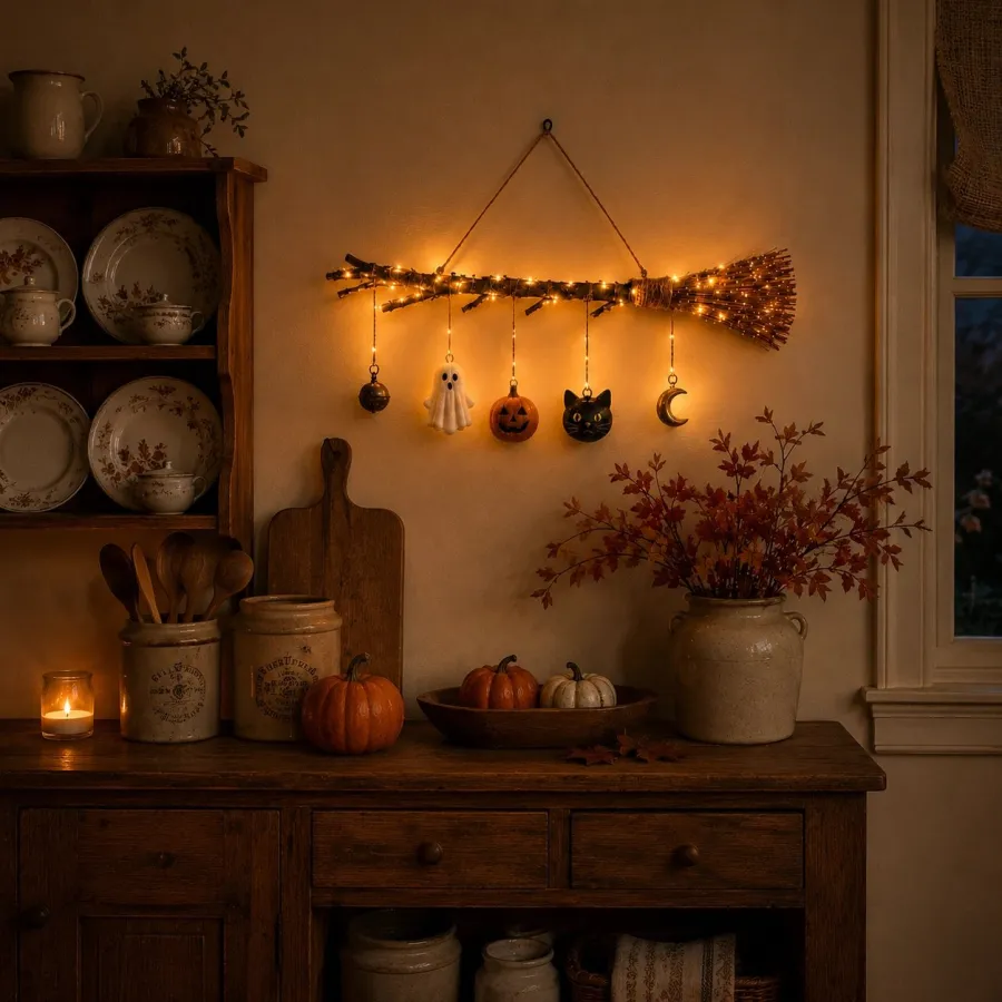 🔥 Limited-Time 50% OFF 🍂 Lighted Fall Broom Wall Hanging – Cozy Halloween & Autumn Decor