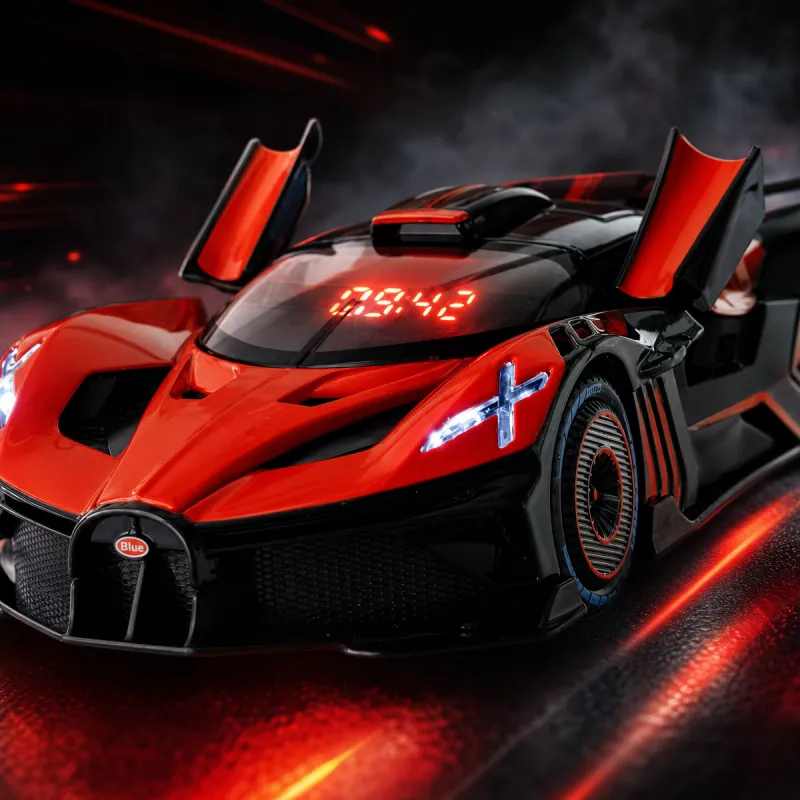 Hypercar Alarm Clock with Engine Sound, Exhaust Effect & LED Lights – Desk Gift for Car Lovers
