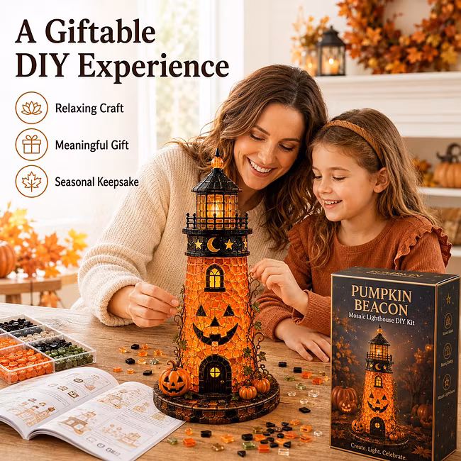 🎃Lighted Halloween Lighthouse DIY Kit – Sea Glass-Style Mosaic Collection