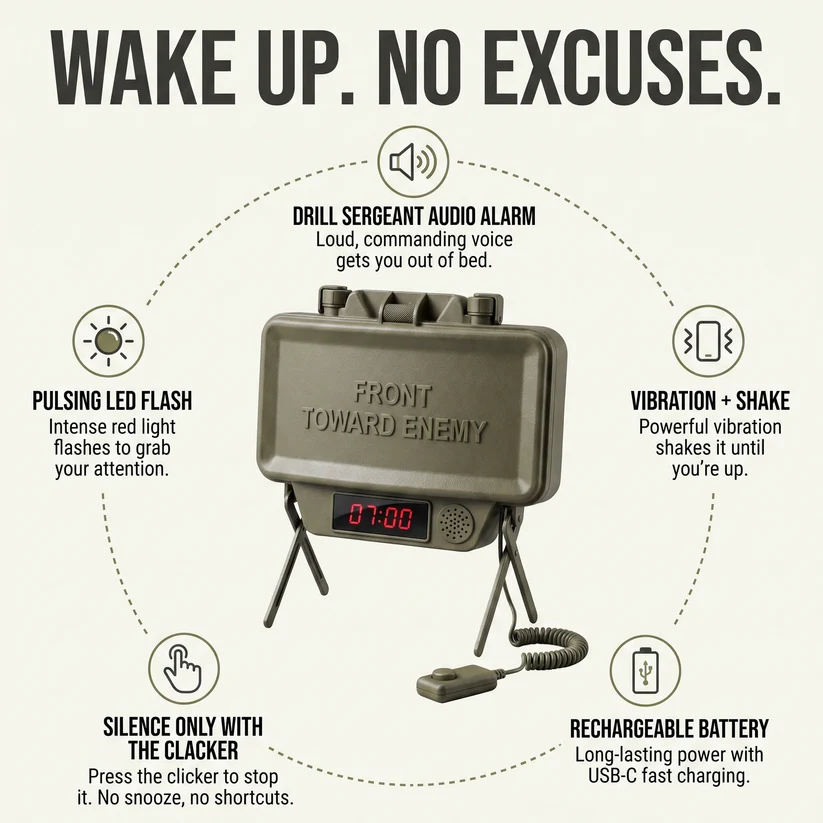 Military Claymore Mine Style Heavy-Duty Wake-Up Alarm Clock