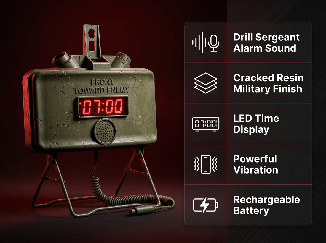 Military Claymore Mine Style Heavy-Duty Wake-Up Alarm Clock