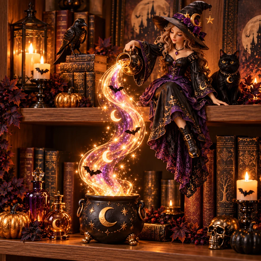 ✨ Halloween Magic Cascade Shelf Light Collectio – Enchanted Bookcase Decor