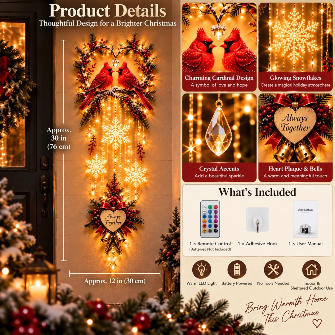 🐦 Always Together Cardinal – Lighted Christmas Wall Decor