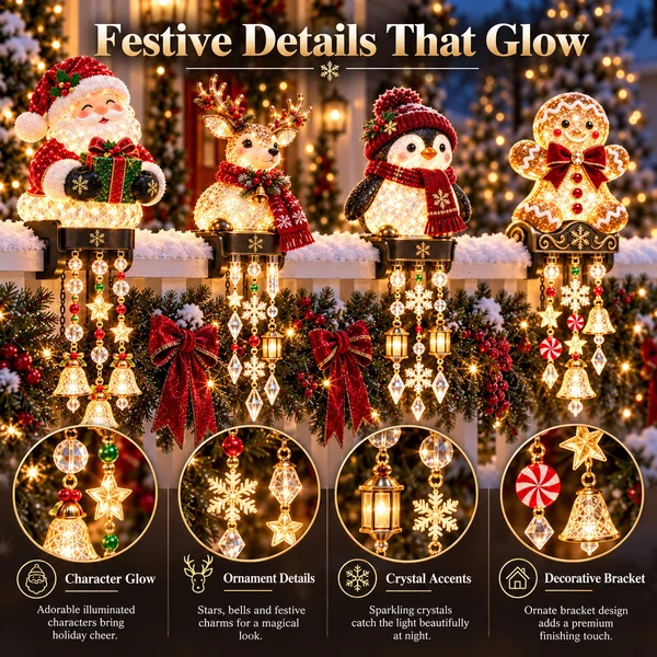 🎄 Christmas Porch Railing Lights – 4 Festive Character Designs