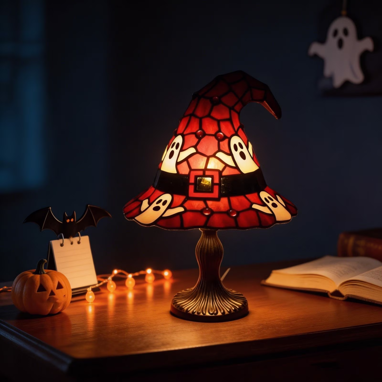🧙Halloween Witch Hat Stained Glass Tiffany Table Lamp