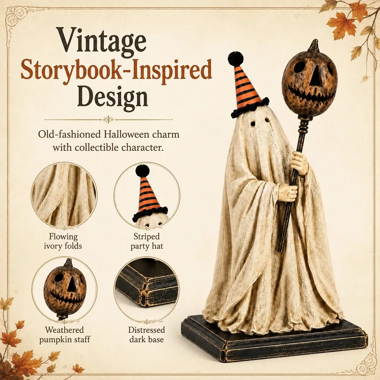 Lighted Vintage Ghost Figurine with Glowing Pumpkin Staff 👻💡