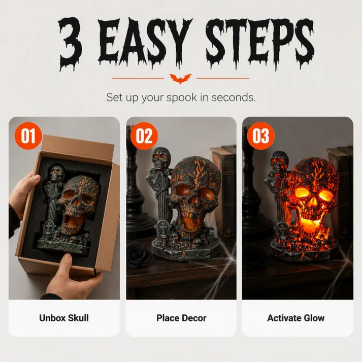 Halloween Resin Skull Lamp Glowing Tabletop Ornament