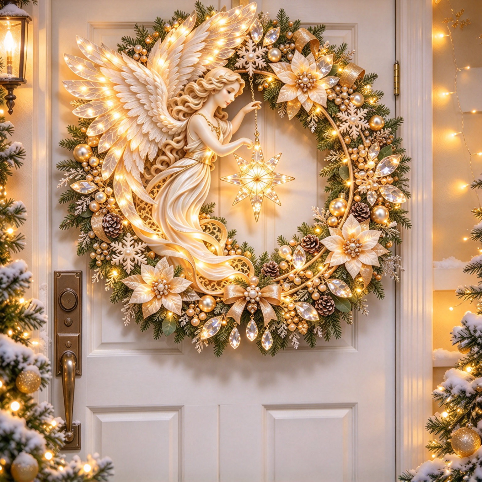 Heavenly Angel Christmas Wreath on white front door