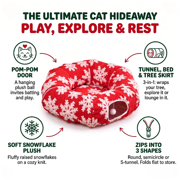 Three shape configurations of the Christmas cat tunnel bed