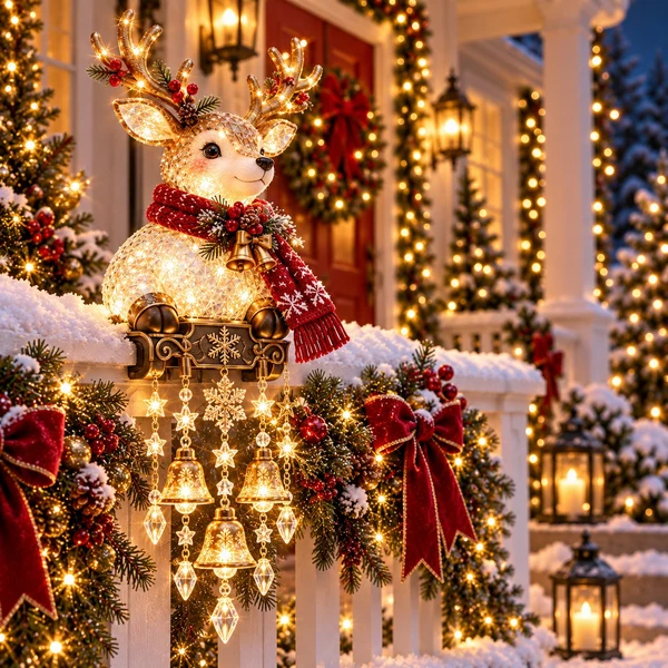 Holiday Railing Charm – Christmas Porch Decor with Warm Glow🎄