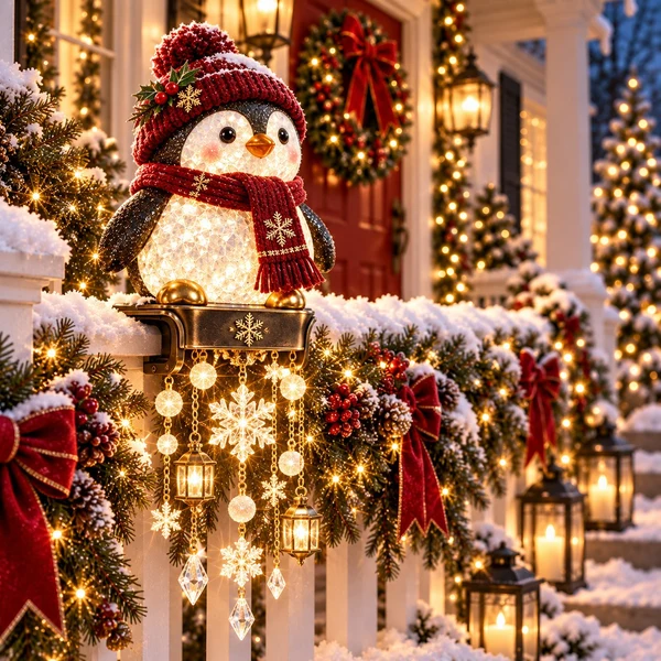 Holiday Railing Charm – Christmas Porch Decor with Warm Glow🎄