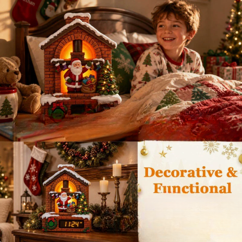 Santa Fireplace Glow Clock – Festive Light-Up Holiday Decor🎅