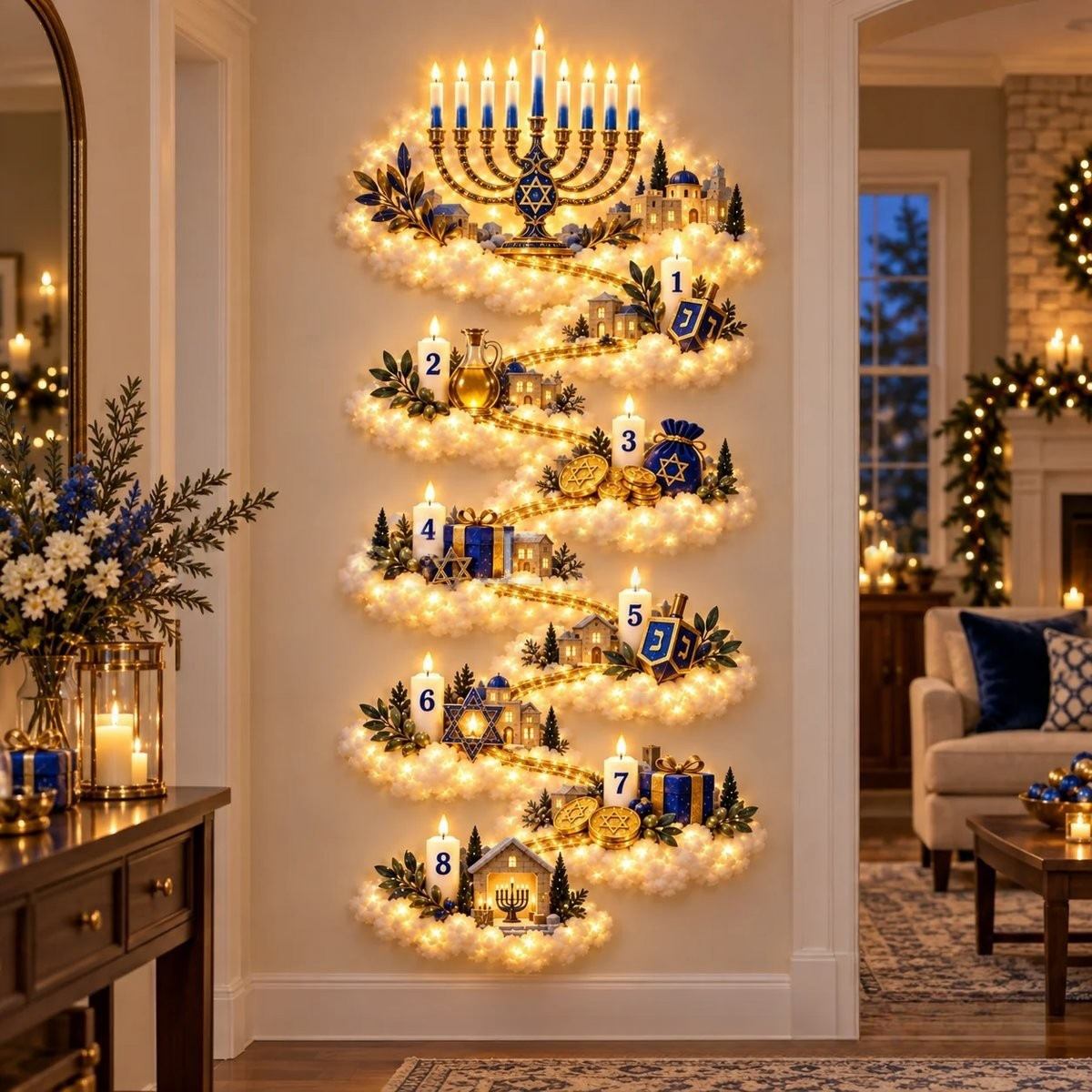 🎄 Winter Village Chandelier – 3D Christmas Hanging Light with Crystal Accents 🎄