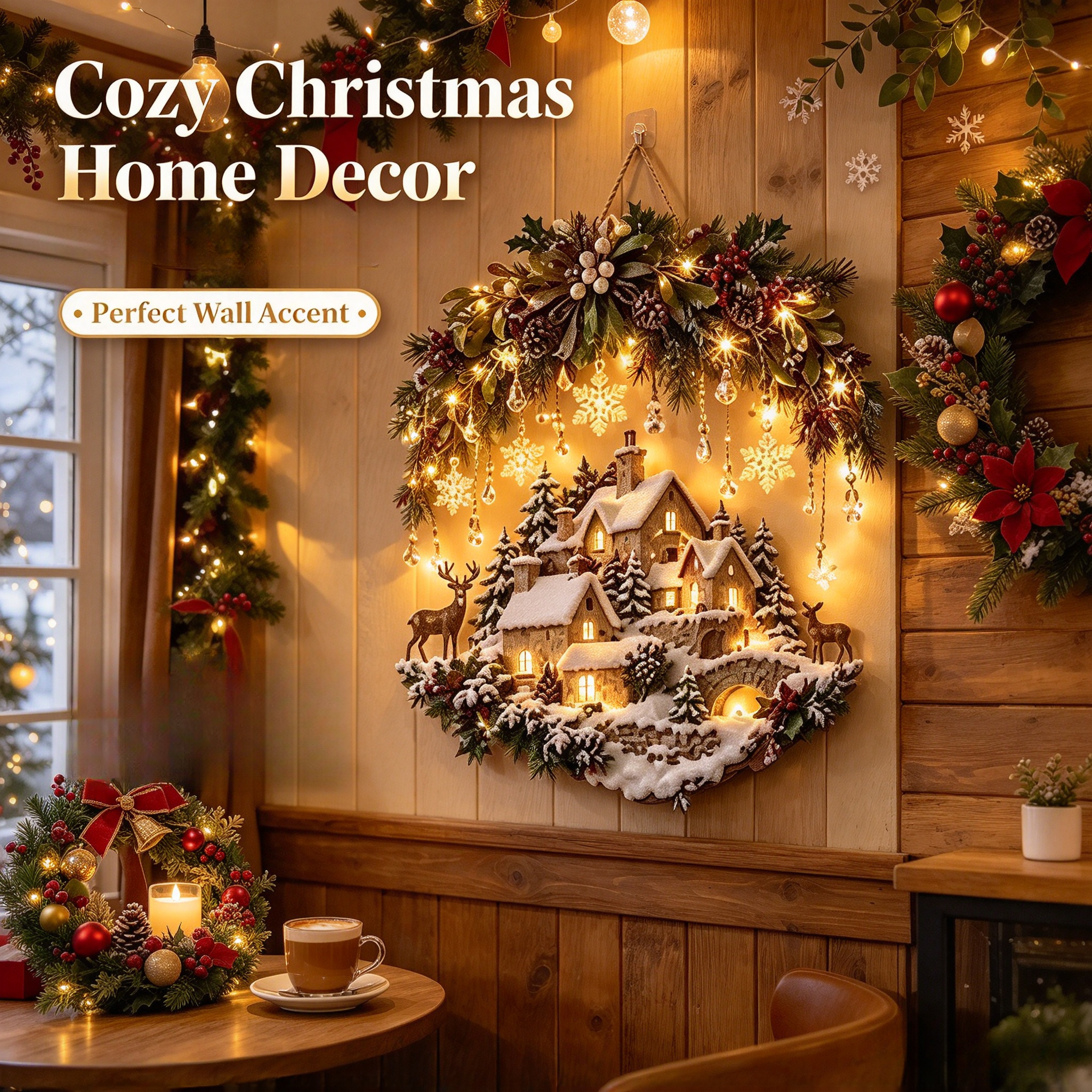🔥 LAST DAY 49% OFF 🔥 Lighted Winter Country Christmas Village Wall Decor | Festive LED Holiday Wall Art For Home 🏡❄️✨