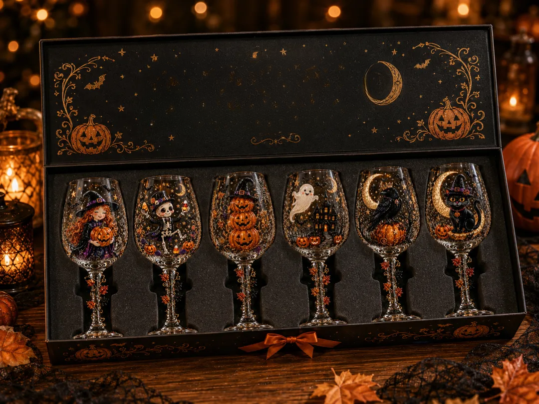 Enchanted Halloween Wine Glass Gift Set – Festive Drinkware Collection🎃
