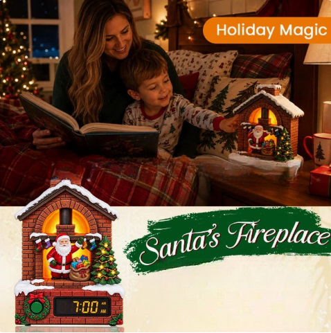 Santa Fireplace Glow Clock – Festive Light-Up Holiday Decor🎅