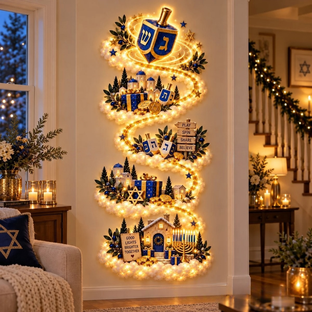 🎄 Winter Village Chandelier – 3D Christmas Hanging Light with Crystal Accents 🎄