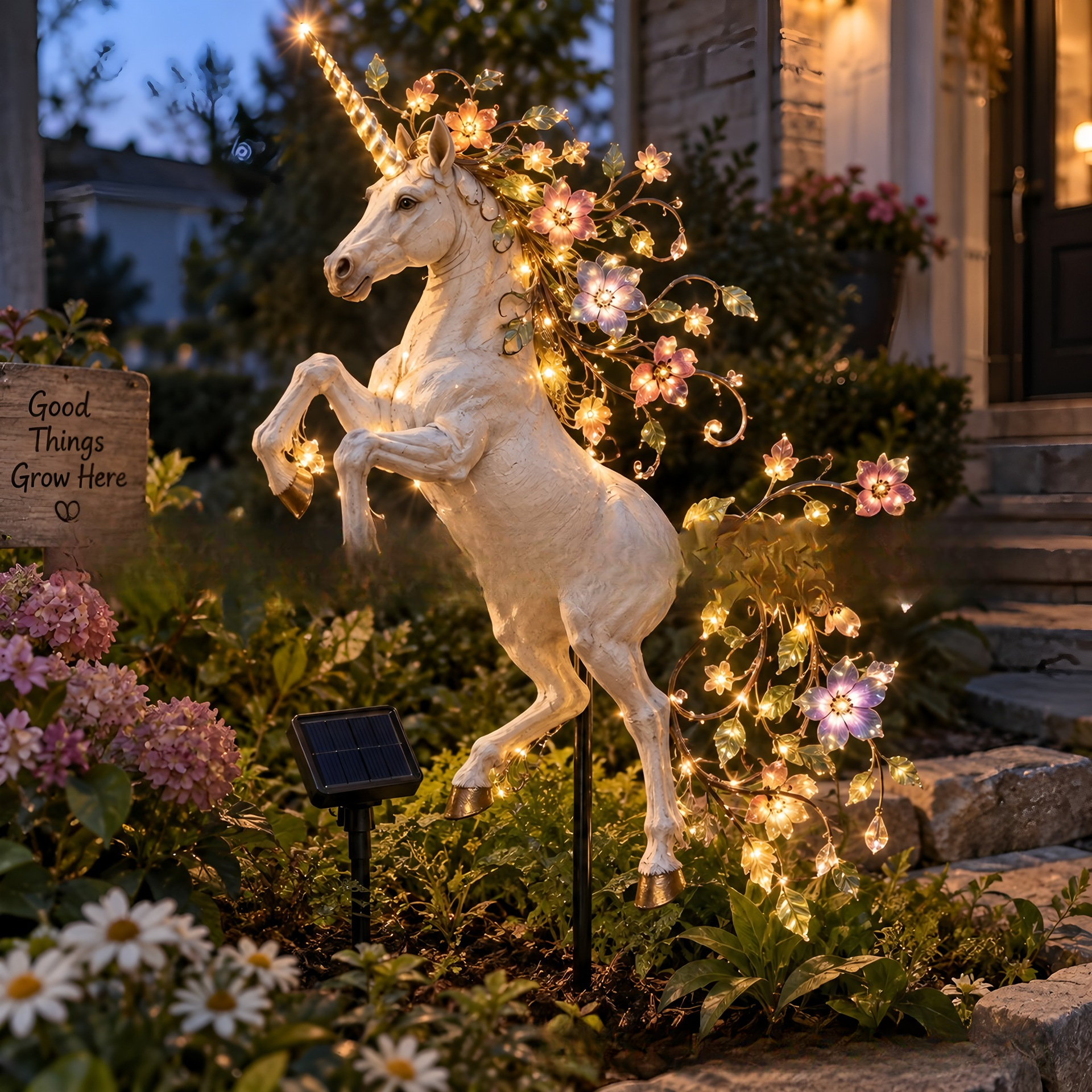  🐎 Blossom Steed – Lighted Floral Unicorn Garden Stake | Solar-Powered Yard Decor 🐎