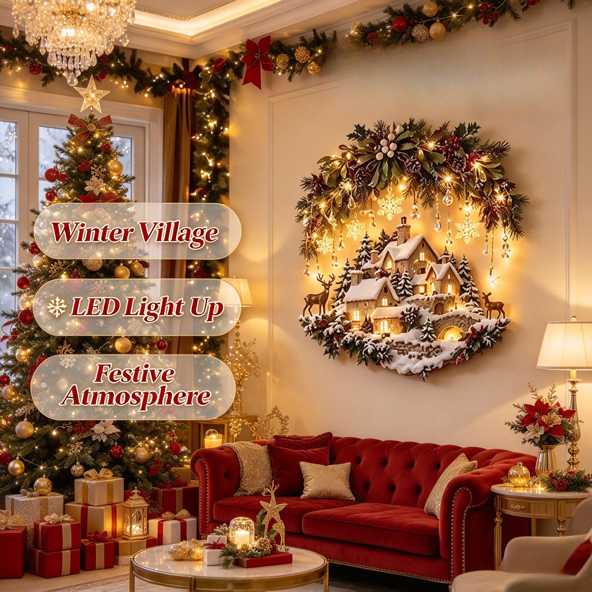 🔥 LAST DAY 49% OFF 🔥 Lighted Winter Country Christmas Village Wall Decor | Festive LED Holiday Wall Art For Home 🏡❄️✨