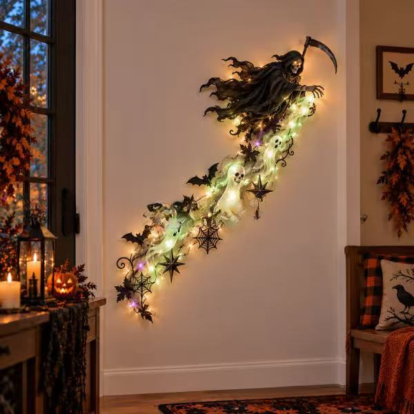  🌙 Witching Flight – Lighted Halloween Wall Decor | Animated Flying Witch & Bat Scene 🌙
