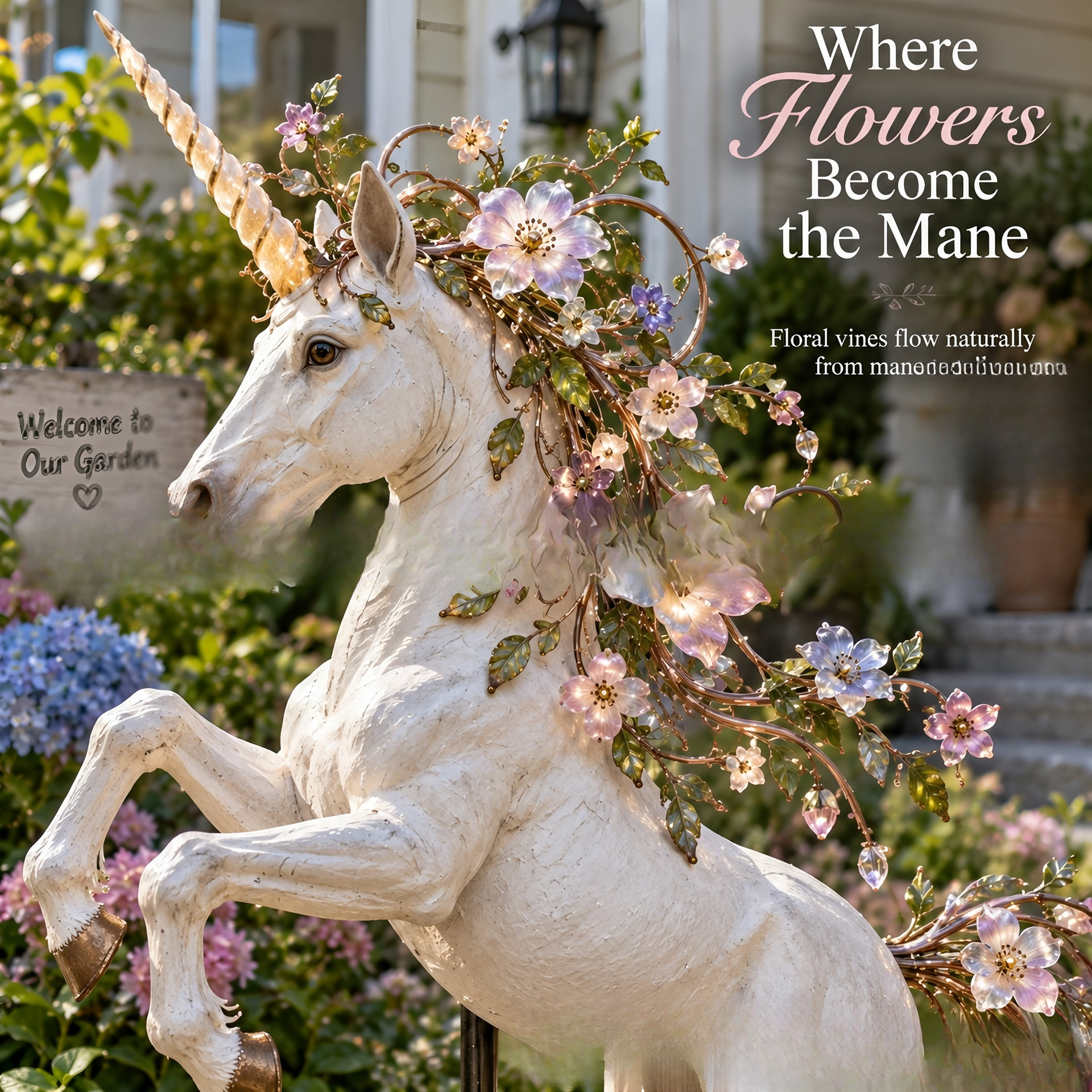  🐎 Blossom Steed – Lighted Floral Unicorn Garden Stake | Solar-Powered Yard Decor 🐎