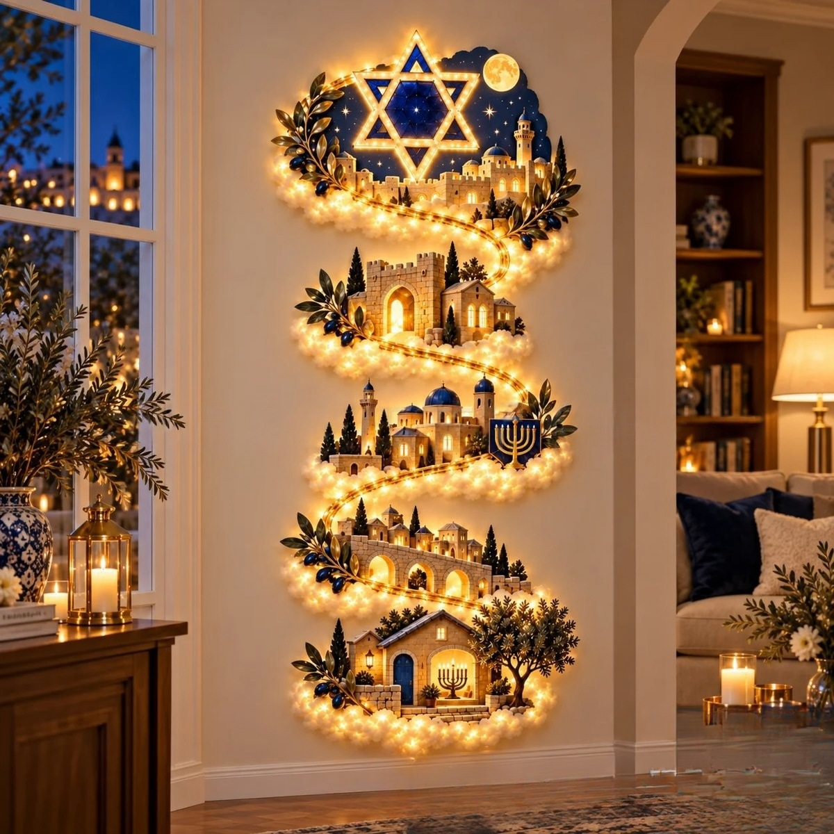 🎄 Winter Village Chandelier – 3D Christmas Hanging Light with Crystal Accents 🎄