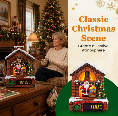 Santa Fireplace Glow Clock – Festive Light-Up Holiday Decor🎅
