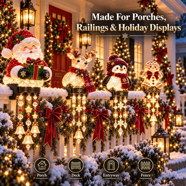 Holiday Railing Charm – Christmas Porch Decor with Warm Glow🎄