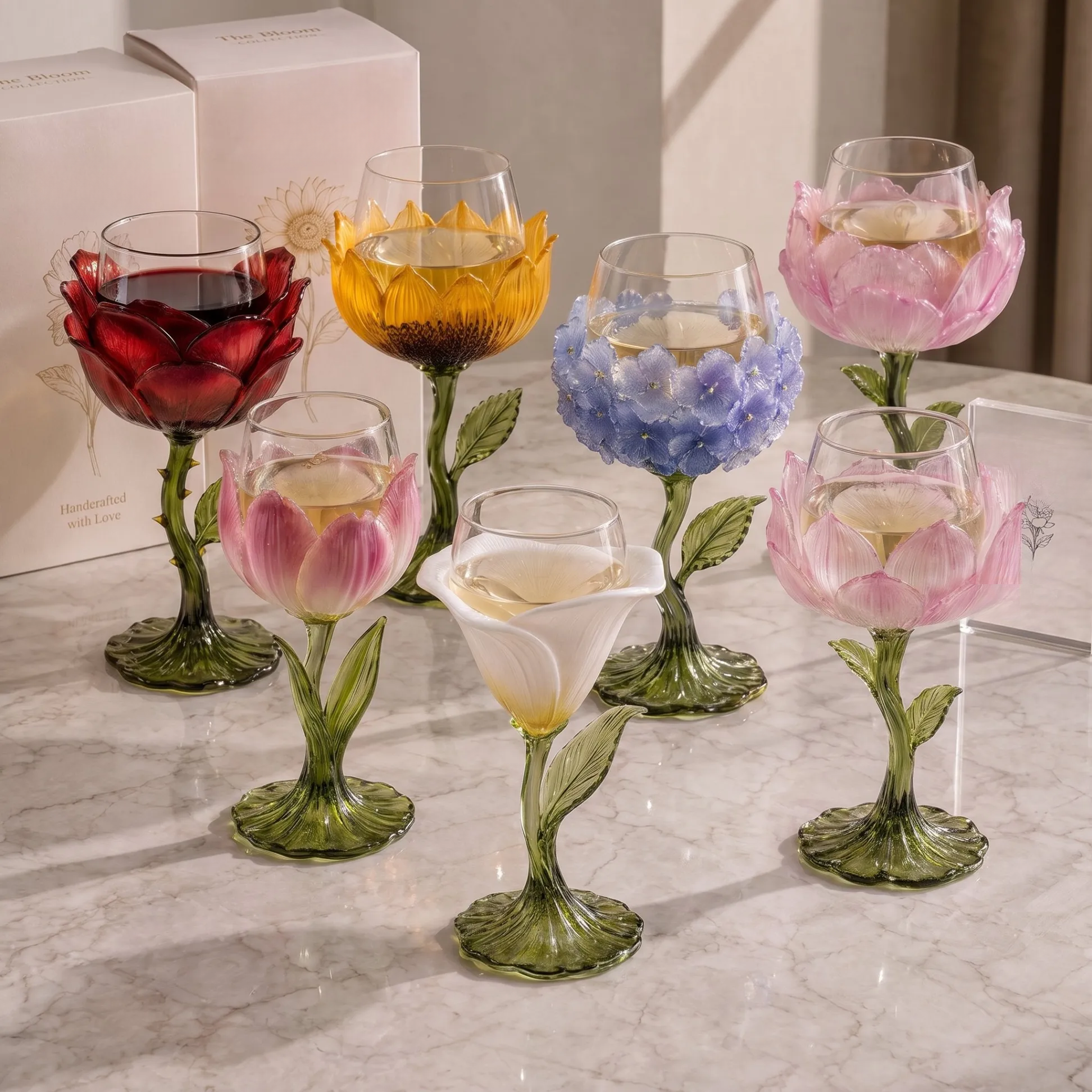 The Bloom Collection – Floral Stemless Wine Glasses | Handcrafted Set🌸
