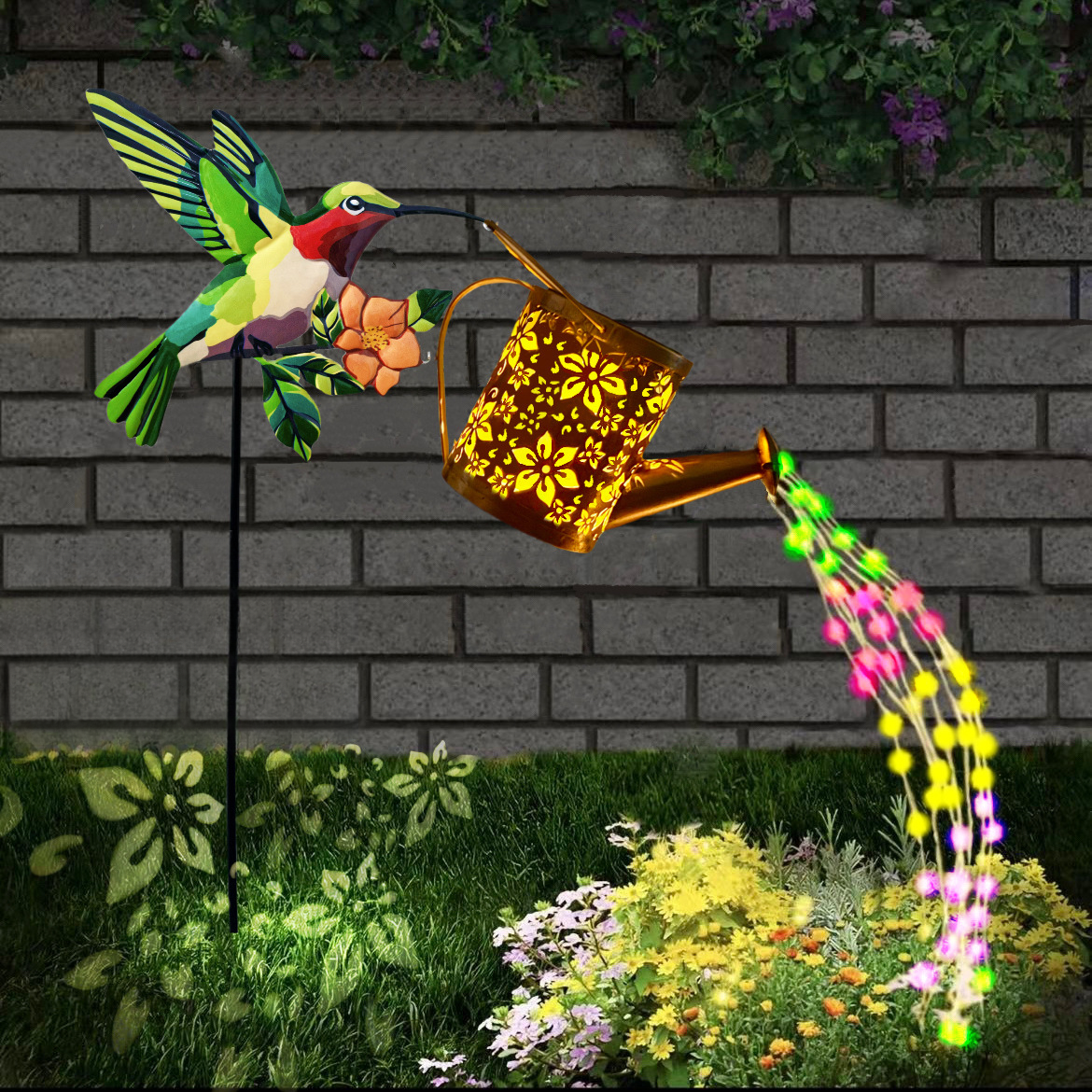 Enchanted Watering Can Solar Light – Fairy & Hummingbird Garden Stake Decor🧚‍♀️