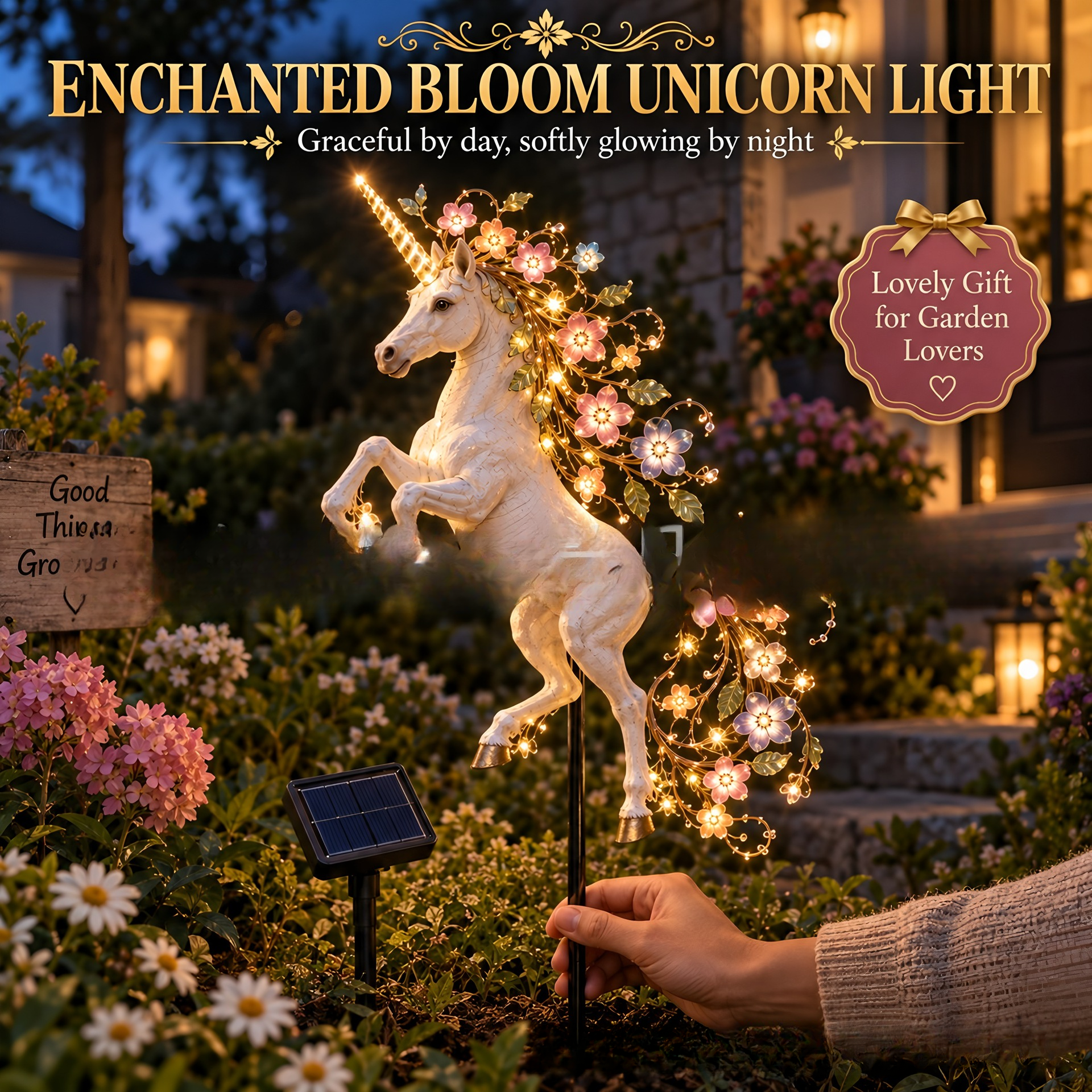  🐎 Blossom Steed – Lighted Floral Unicorn Garden Stake | Solar-Powered Yard Decor 🐎