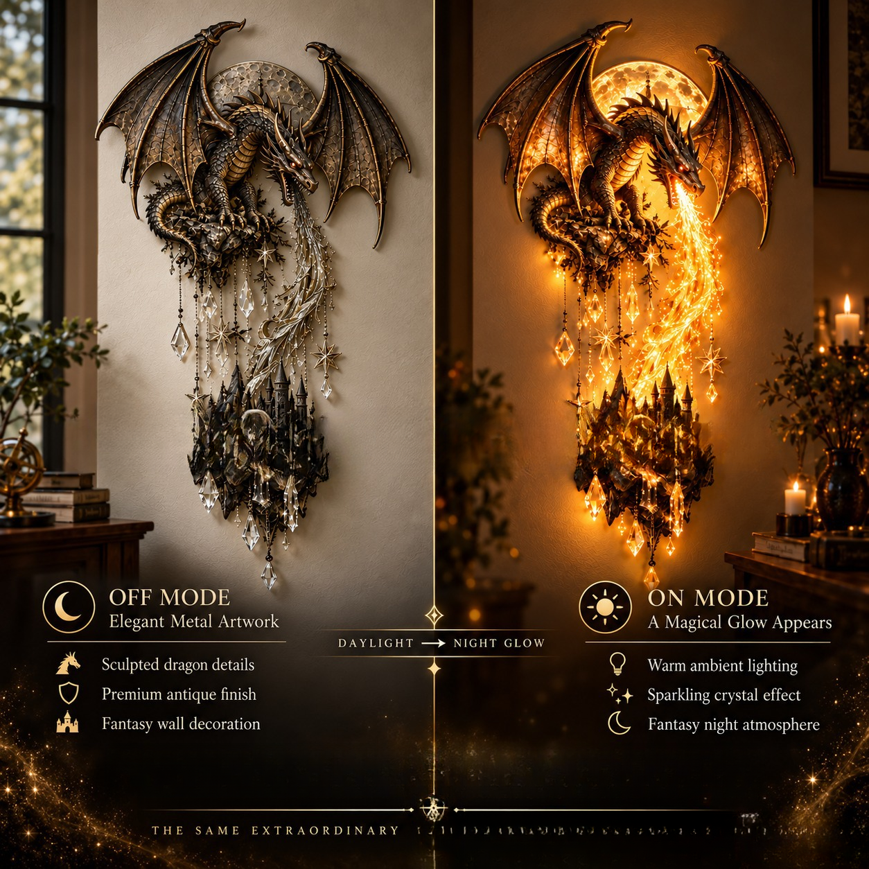 🐉 Lunar Dragon Wall Decor – Lighted Fantasy Castle Wall Sculpture 🐉