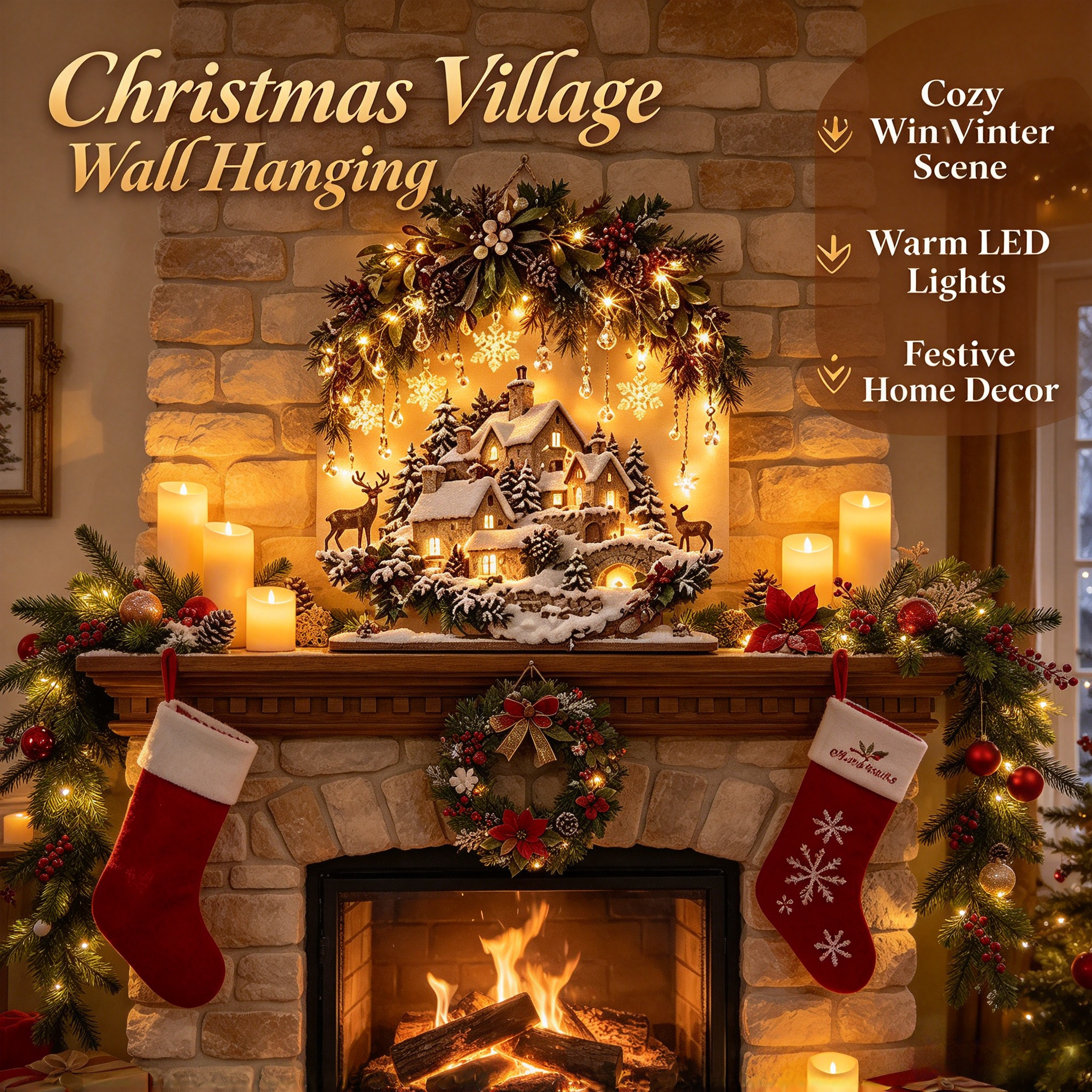 🔥 LAST DAY 49% OFF 🔥 Lighted Winter Country Christmas Village Wall Decor | Festive LED Holiday Wall Art For Home 🏡❄️✨