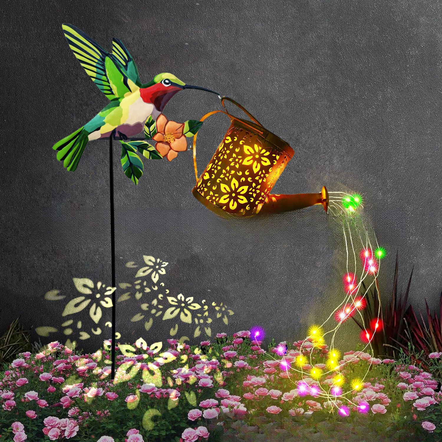 Enchanted Watering Can Solar Light – Fairy & Hummingbird Garden Stake Decor🧚‍♀️