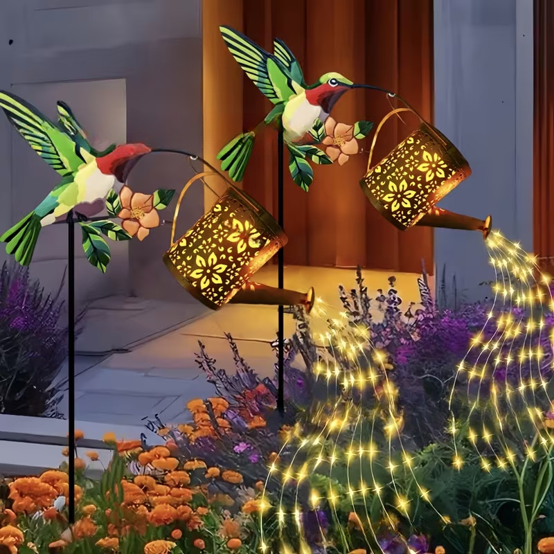 Enchanted Watering Can Solar Light – Fairy & Hummingbird Garden Stake Decor🧚‍♀️