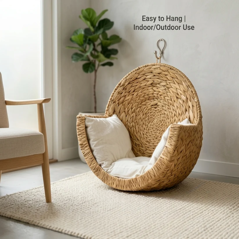 Wall-Mounted Cat Bed – Handwoven Water Hyacinth | Zero Floor Space🐱
