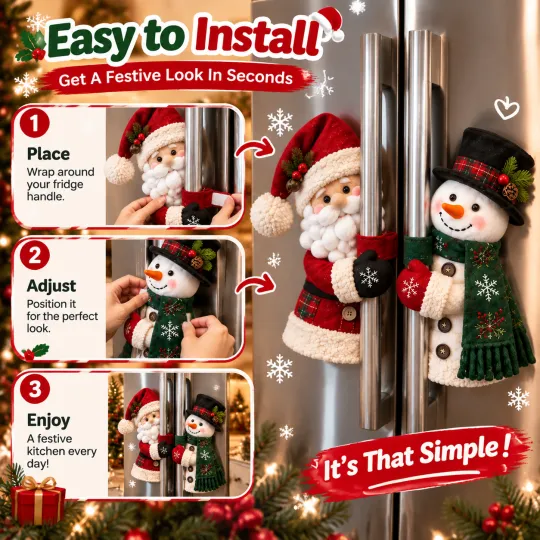 🎅 Santa & Snowman Christmas Fridge Handle Decorations