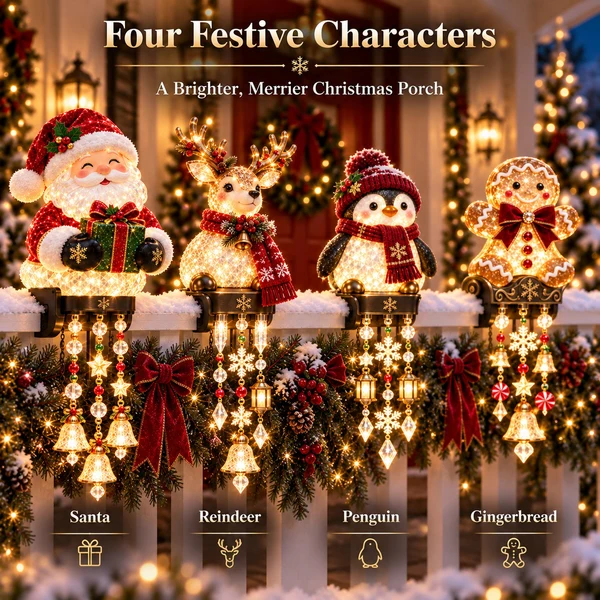 Holiday Railing Charm – Christmas Porch Decor with Warm Glow🎄
