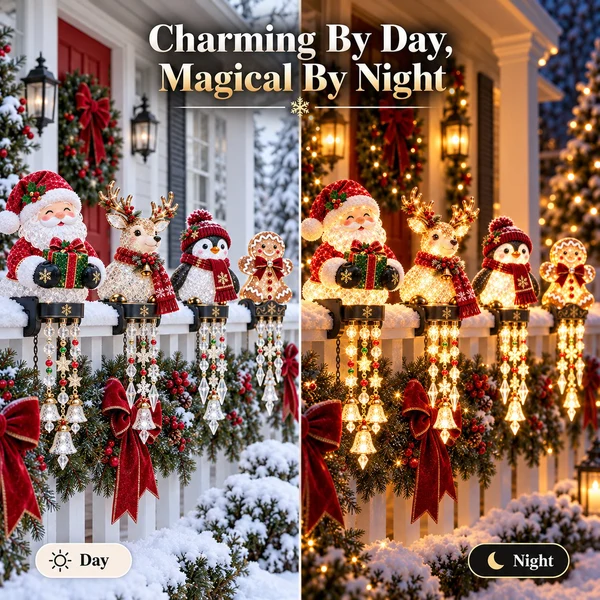 Holiday Railing Charm – Christmas Porch Decor with Warm Glow🎄