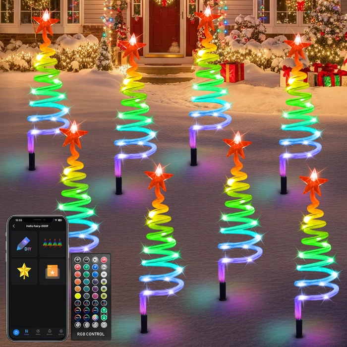 Smart LED Pathway Trees – 8-Pack Color-Changing Christmas Decor🎄