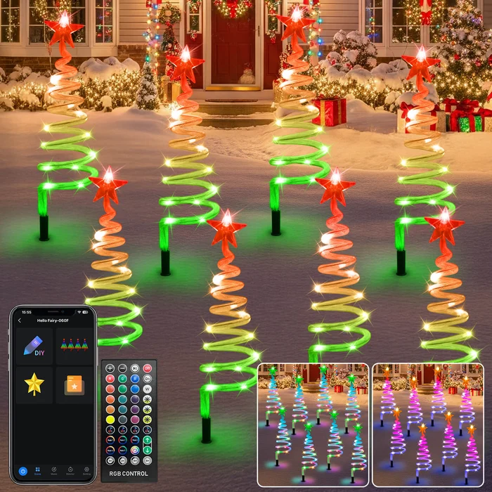 Smart LED Pathway Trees – 8-Pack Color-Changing Christmas Decor🎄