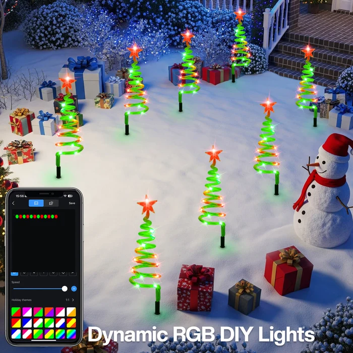 Smart LED Pathway Trees – 8-Pack Color-Changing Christmas Decor🎄