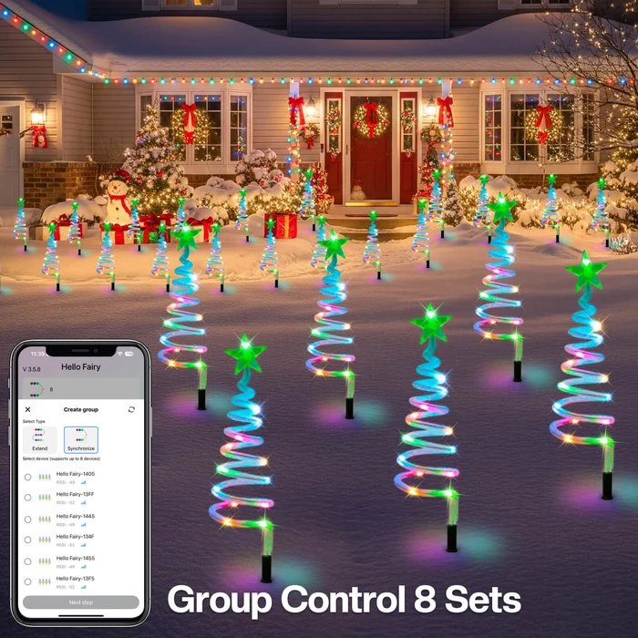Smart LED Pathway Trees – 8-Pack Color-Changing Christmas Decor🎄