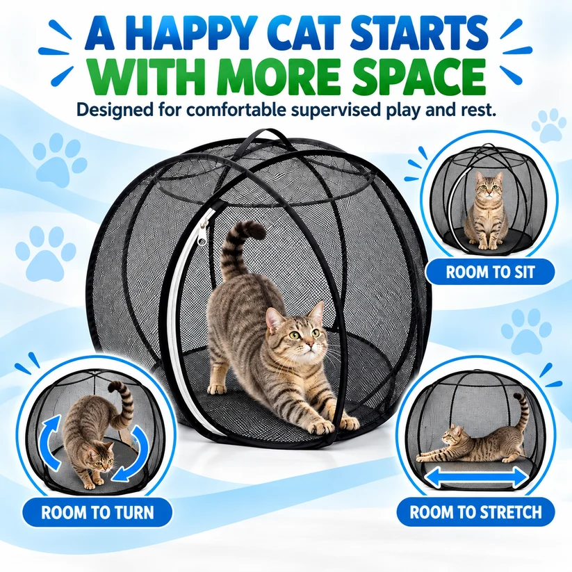 🔥 LAST DAY 49% OFF 🔥 Portable Pop-Up Cat Playpen | Breathable Mesh Enclosure for Indoor & Outdoor 🐱🌿