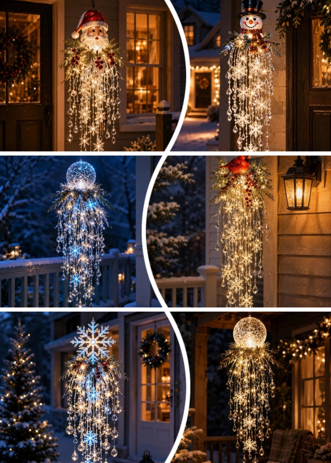 Frostfall Crystal Ornament – Hanging Snowflake LED Porch Light❄️