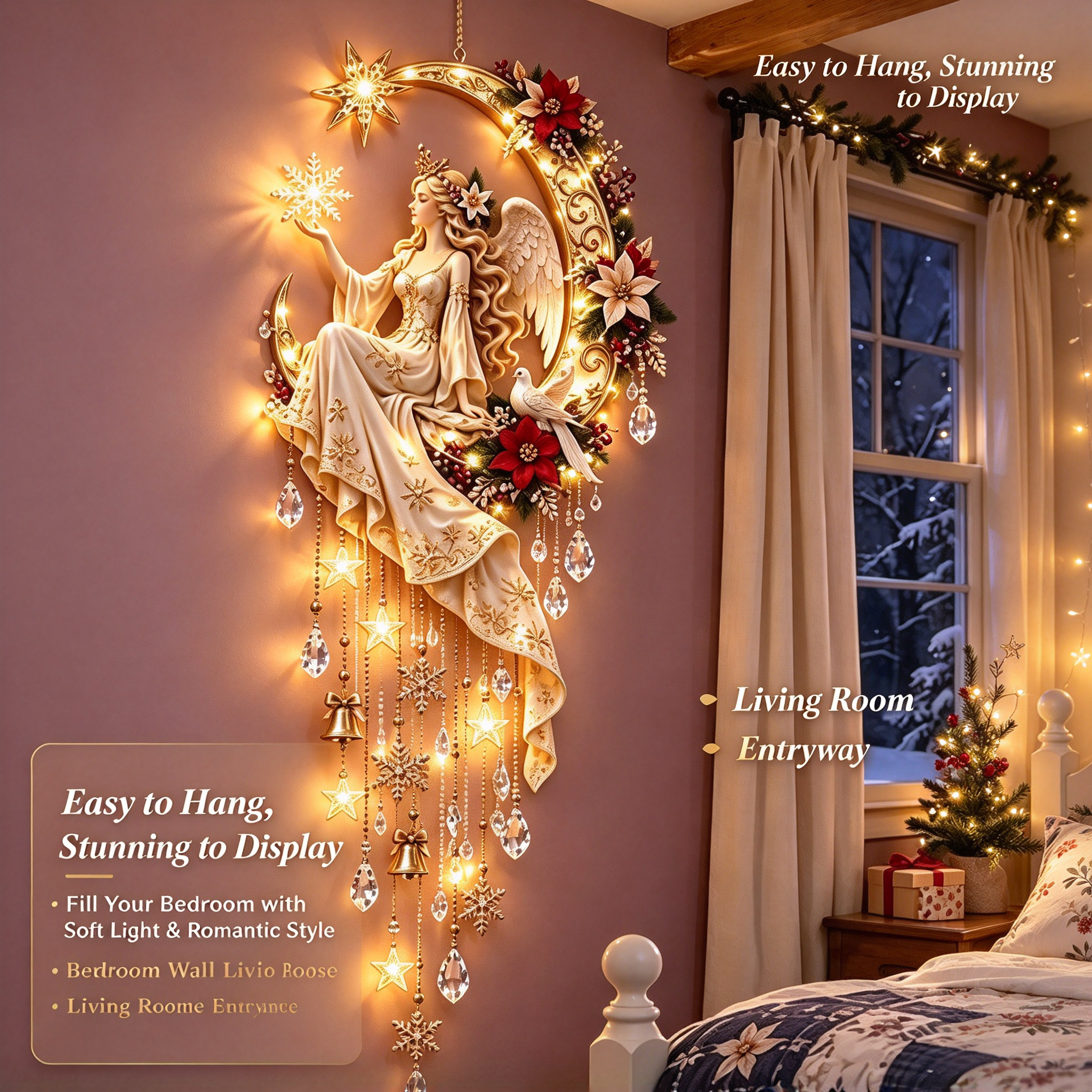 ✨ 49% OFF TODAY ✨ Starlight Angel Moon Wall Decor | Warm Your Home with Heavenly Sparkle 🕯️