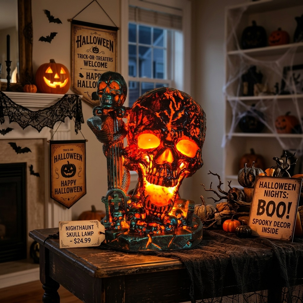 🎃💀Gothic Skull Pumpkin Light Sculpture