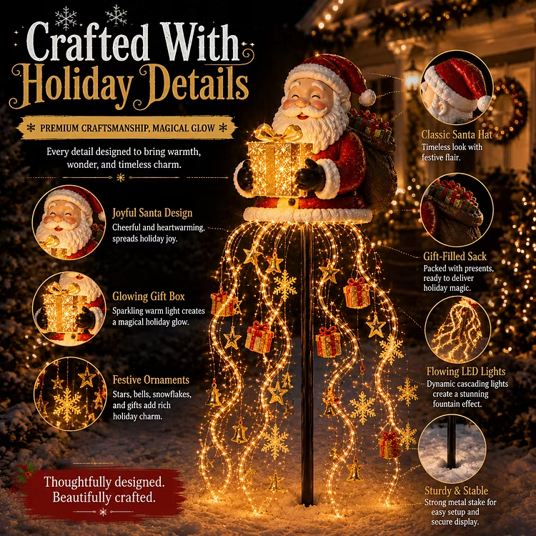 ❄️Santa's Gift Fountain Light – Solar Christmas Yard Stake Decor🎅
