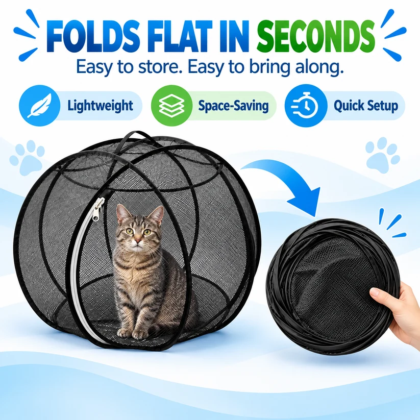 🔥 LAST DAY 49% OFF 🔥 Portable Pop-Up Cat Playpen | Breathable Mesh Enclosure for Indoor & Outdoor 🐱🌿